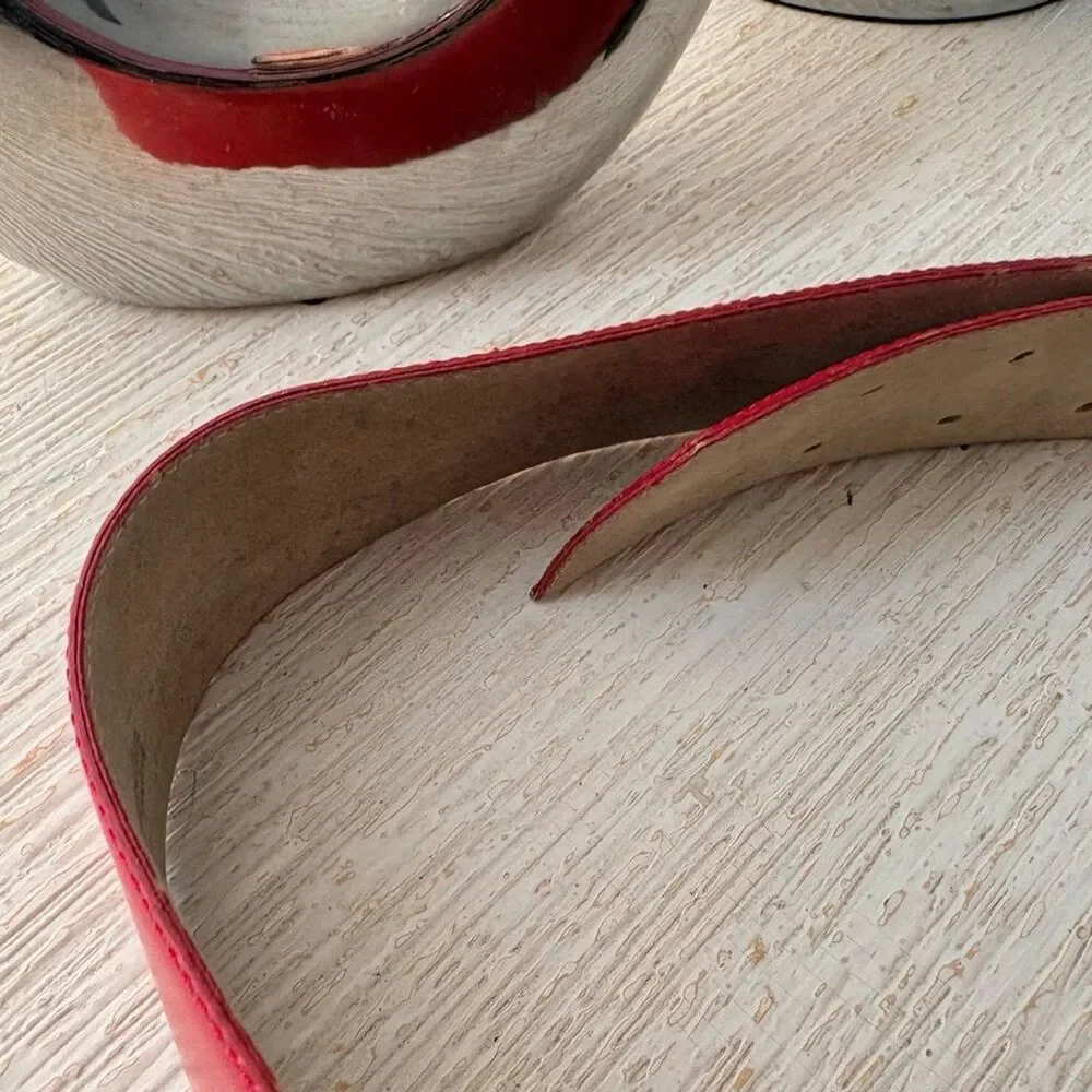 VTG Pierre Cardin Red Leather Metal Buckle Wide Belt Size 75